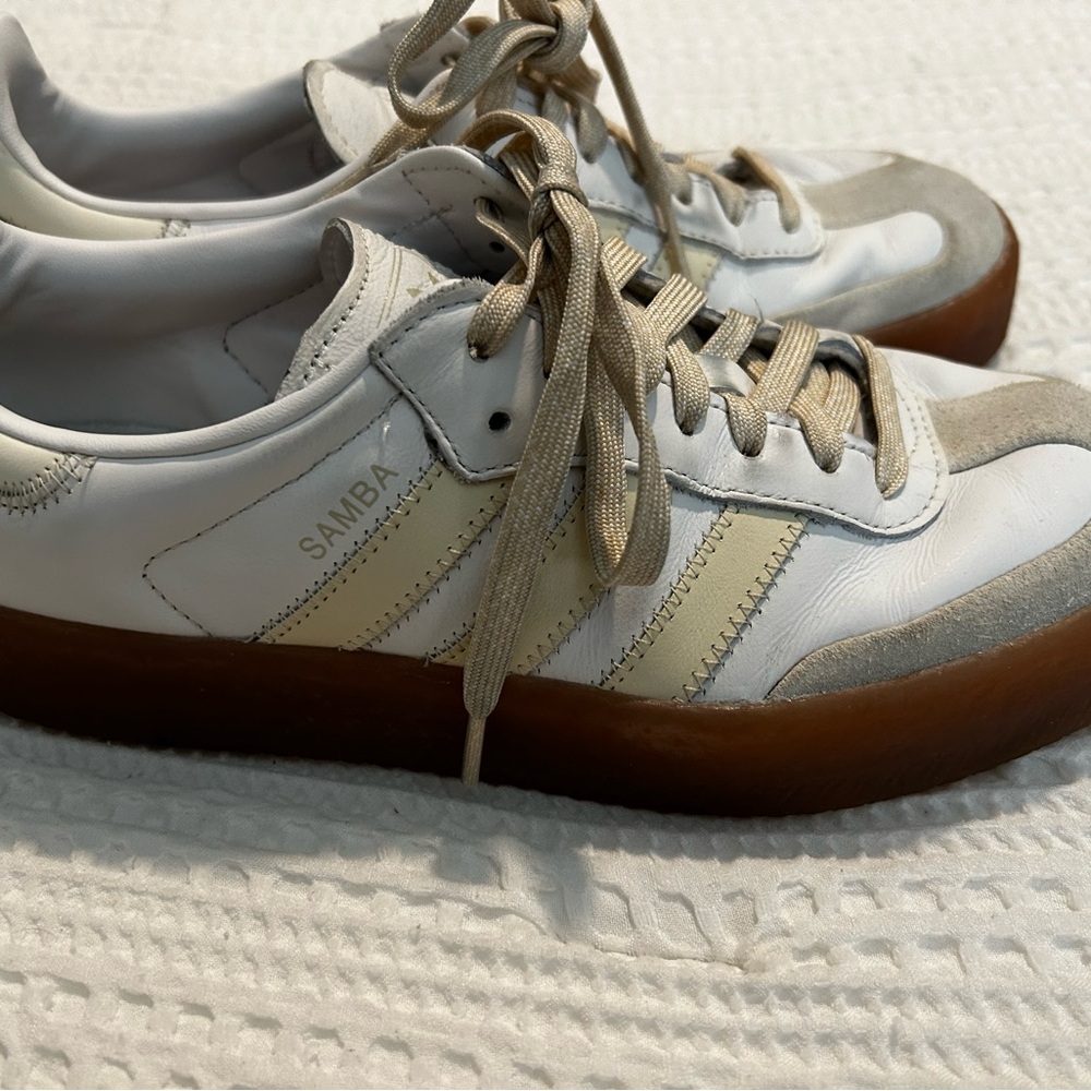 Adidas Samba White and Tan Sneakers